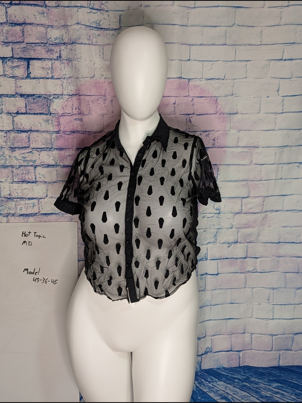 Hot Topic Black Sheer Polka Dot Button-Up Blouse